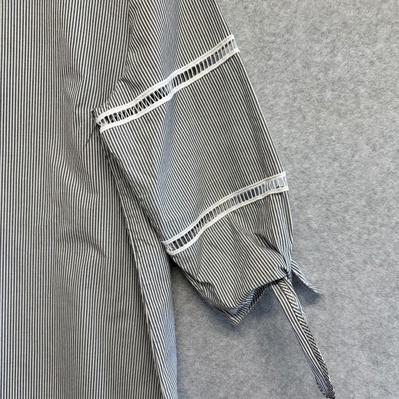 Talbots Tunic Blouse Womens Sz XL Scoop Neck Stripes Tie 3/4 Sleeves Coastal Top - Picture 3 of 10